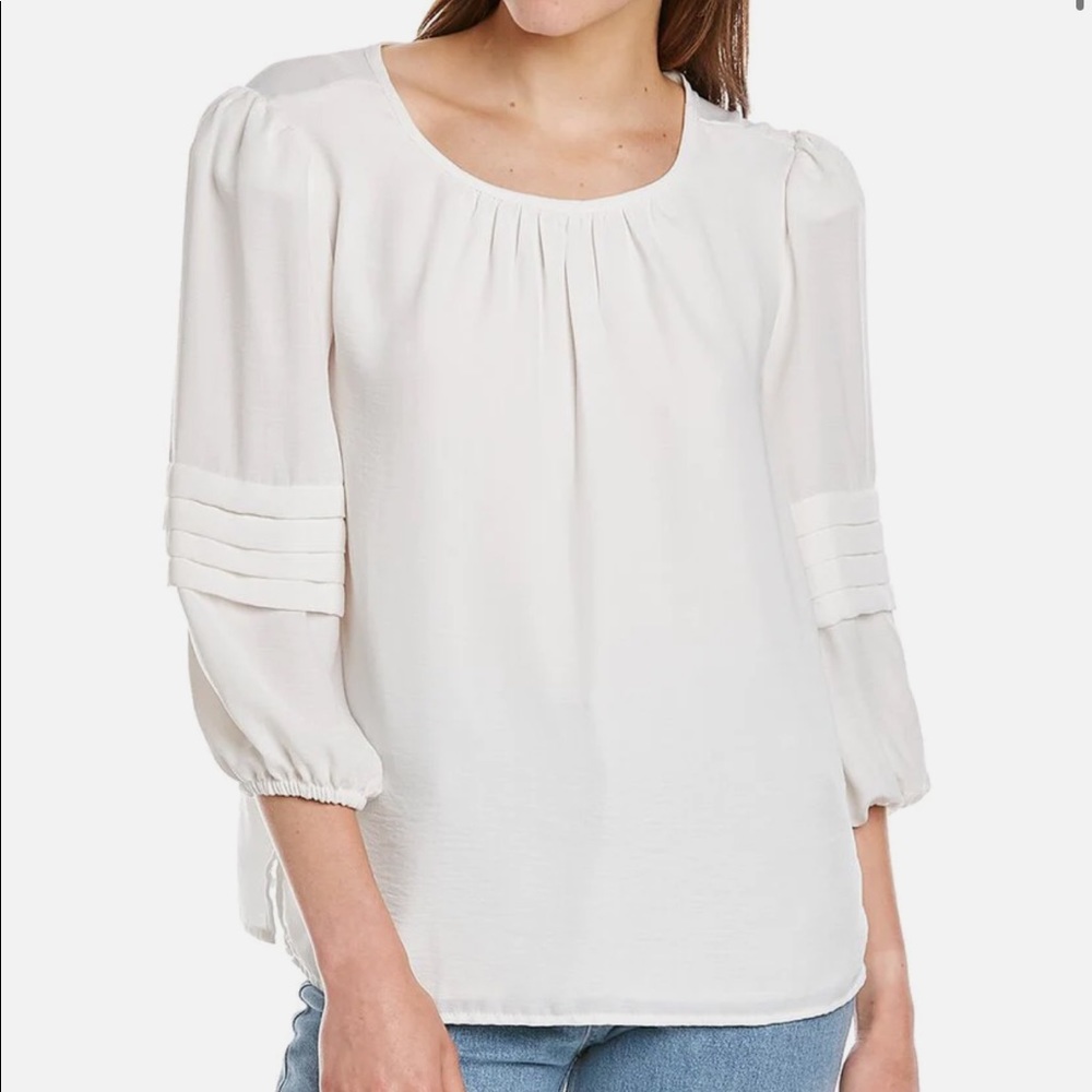 Vince Camuto pleated 3/4 balloon sleeve Ivory blouse S